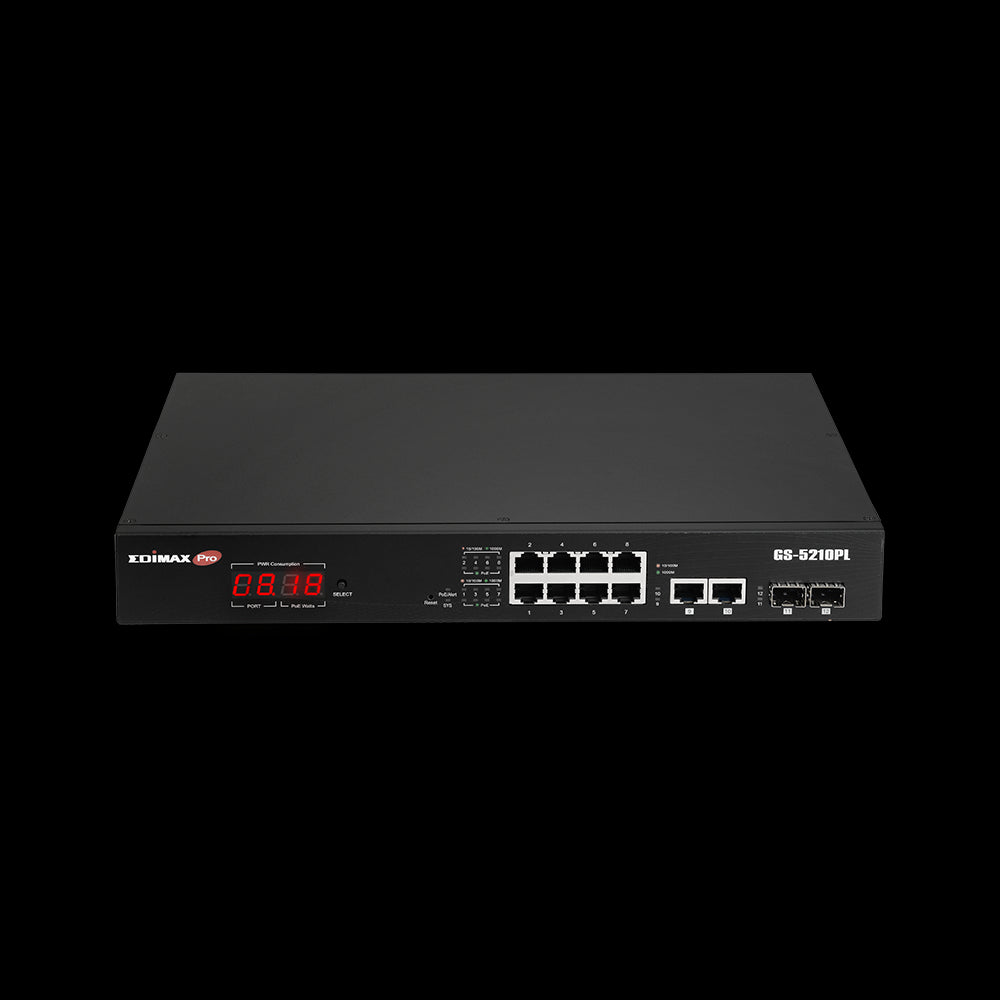 Edimax 10-Port Gigabit PoE+ Web Smart Switch für Langstrecken mit 2 SFP-Ports Edimax 10-Port Gigabit PoE+ Web Smart Switch für Langstrecken mit 2 SFP-Ports